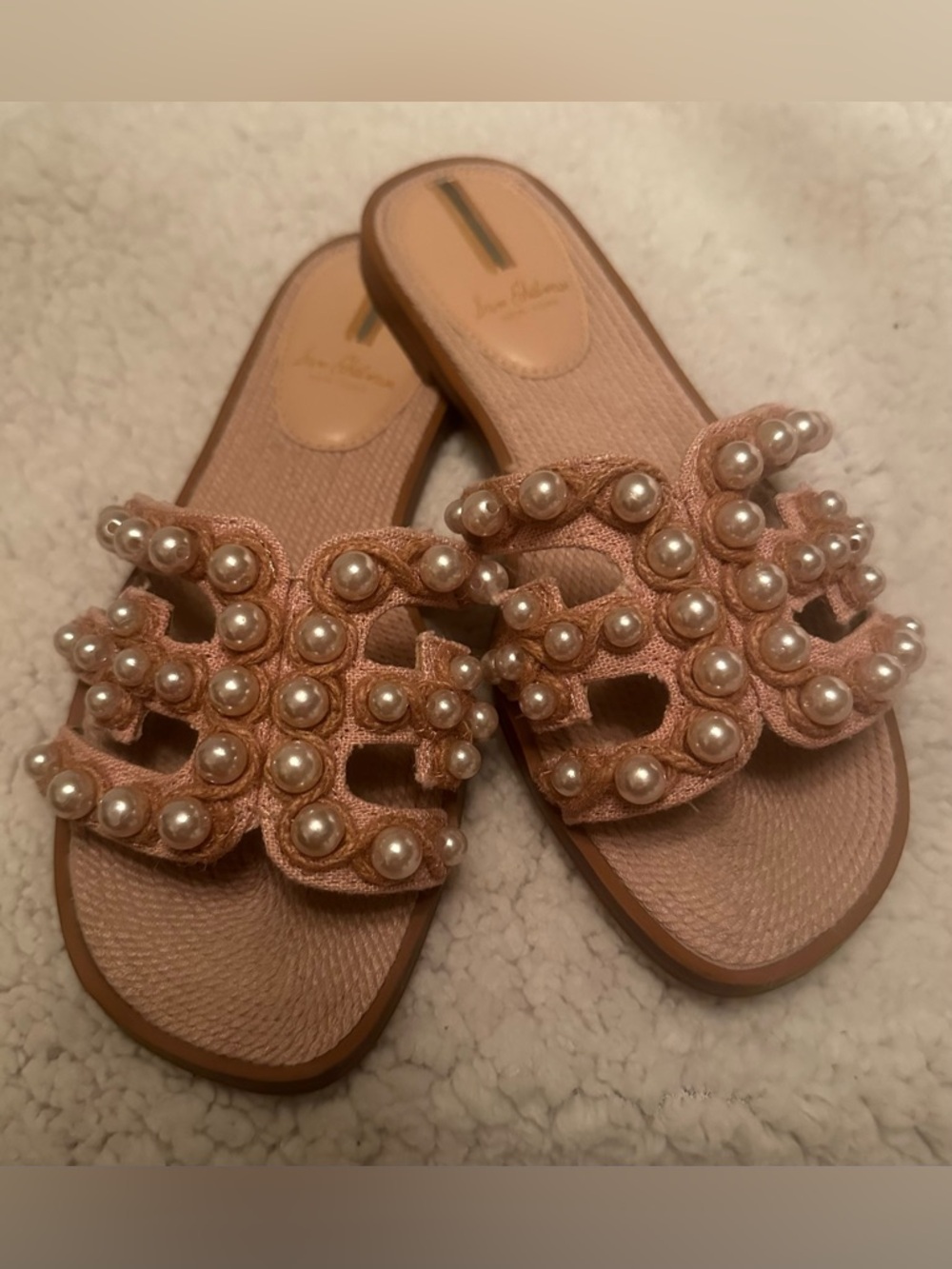 Sam Edelman Pink Pearl Embellished Slide Sandal Size 7 - Picture 2 of 7